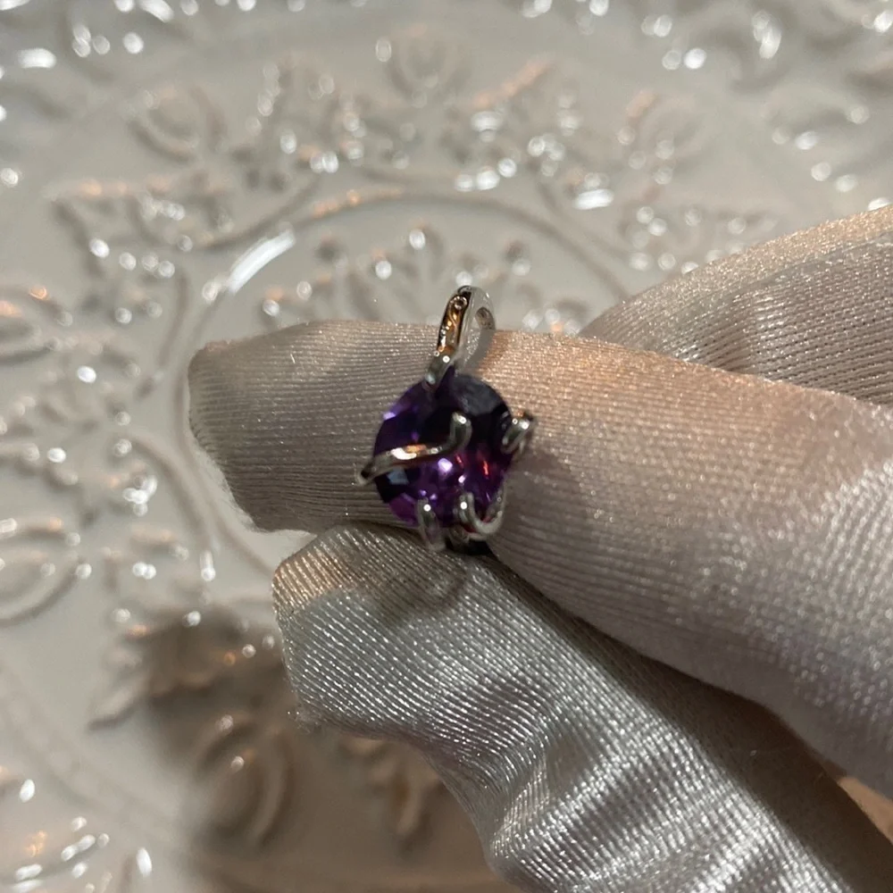 925 Sterling Silver Amethyst Cocktail Ring Serpent Prong Adjustable Ring 2 Ct